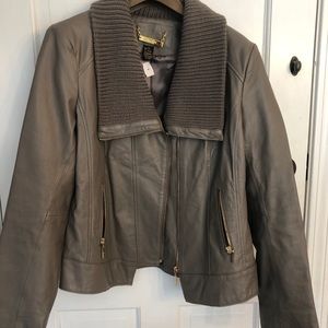 Taupe woman’s IMAN leather bomber, XL